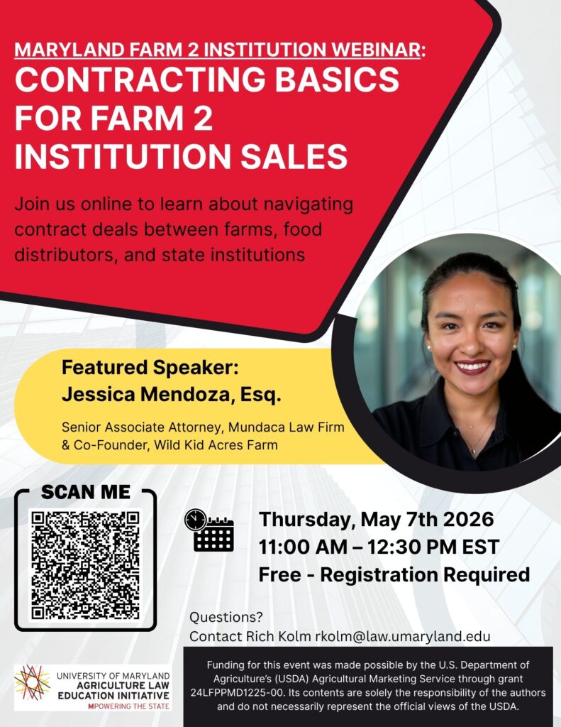 Flyer for Maryland Farm to Institution Workshop: Visioning for the Future