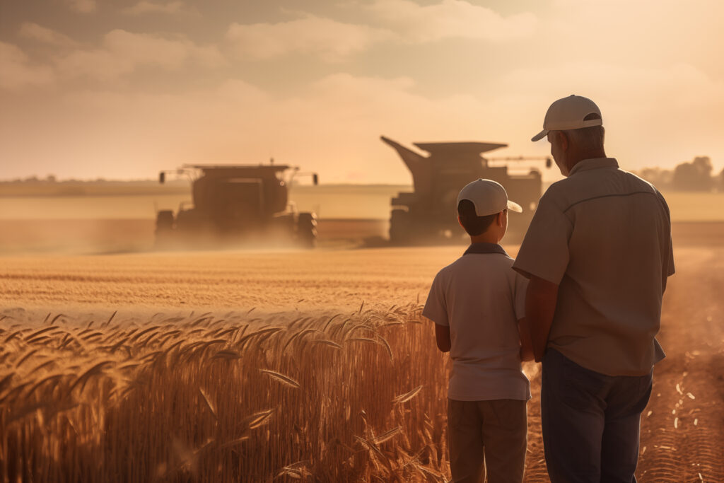 A farmer walks with his son through the wheat fields to teach him the profession
